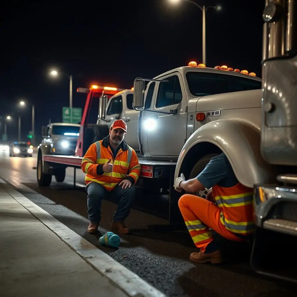A Brother's Towing technician professionally greeting a customer next to a tow truck in Caldwell.