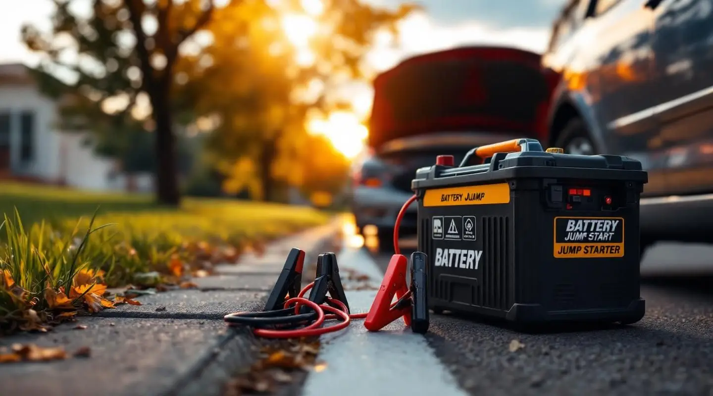 A Brother's Towing technician connecting professional-grade booster cables to a car battery in a Boise neighborhood.