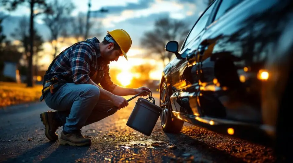 A professional roadside technician safely using a lockout tool to open a sedan door in Boise.